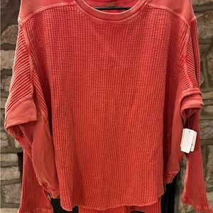(NWT) Free People Waffle Knit Thermal Top Fiery Red Oversized XS